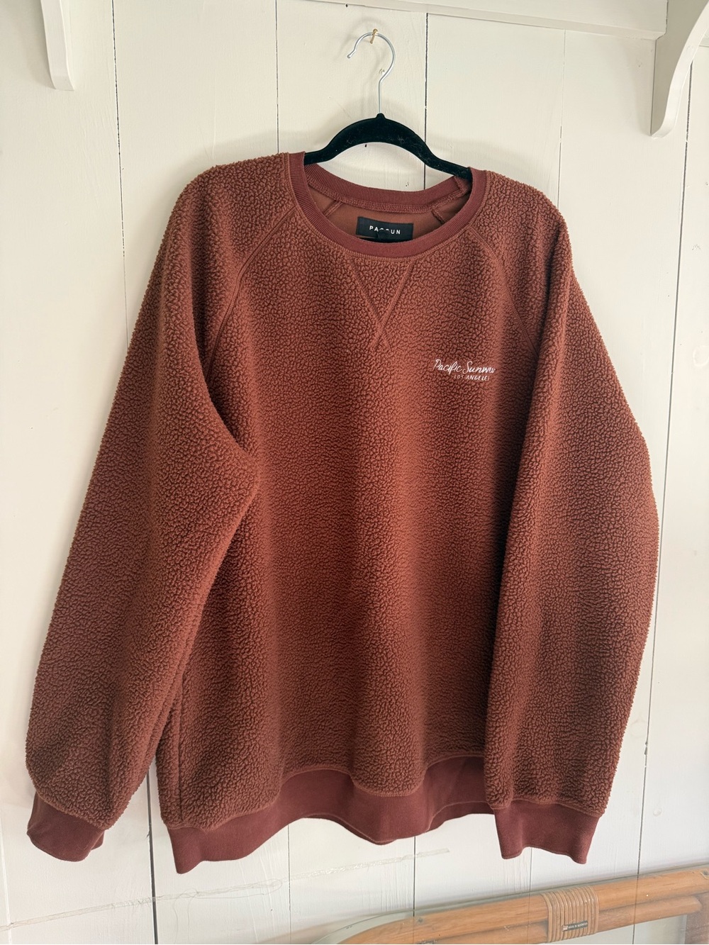 PacSun Pacific Sunwear Los Angeles Teddy Sherpa Pullover XL Rust Brown